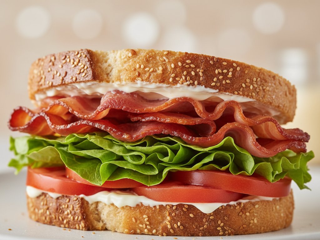 Classic BLT sandwich with crispy bacon, lettuce, and tomato on toasted bread