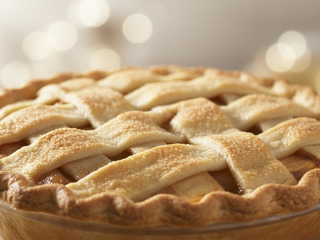 Golden-crusted American apple pie with a lattice top and cinnamon apple filling