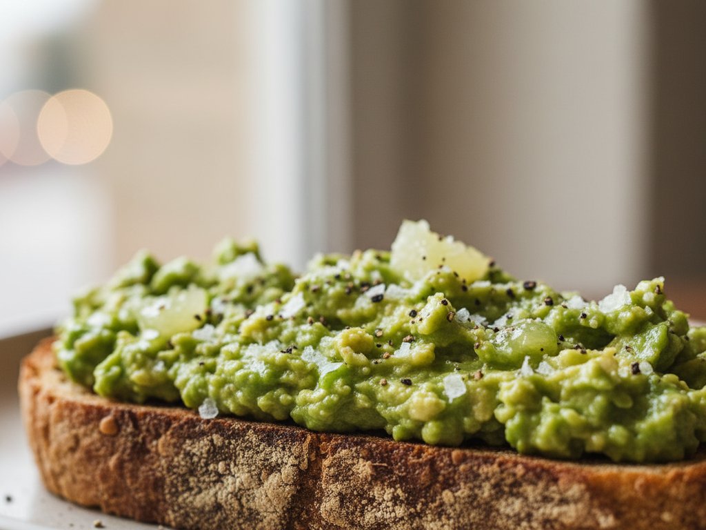 Avocado toast on sourdough topped with red pepper flakes