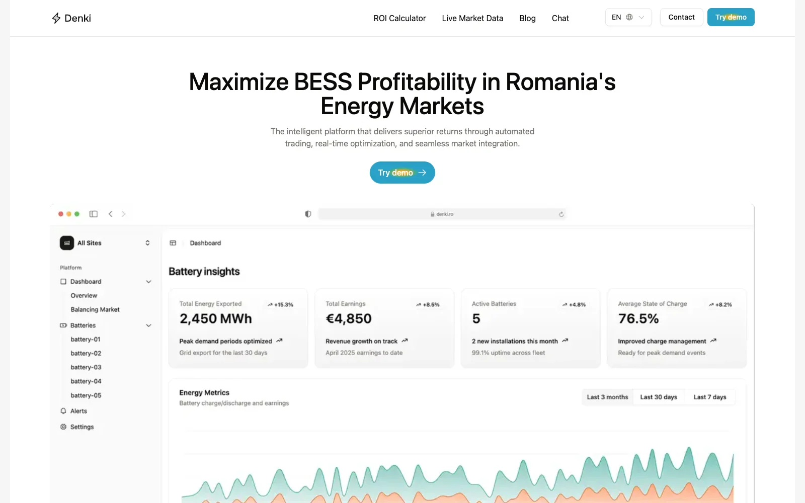 Denki BESS platform landing page