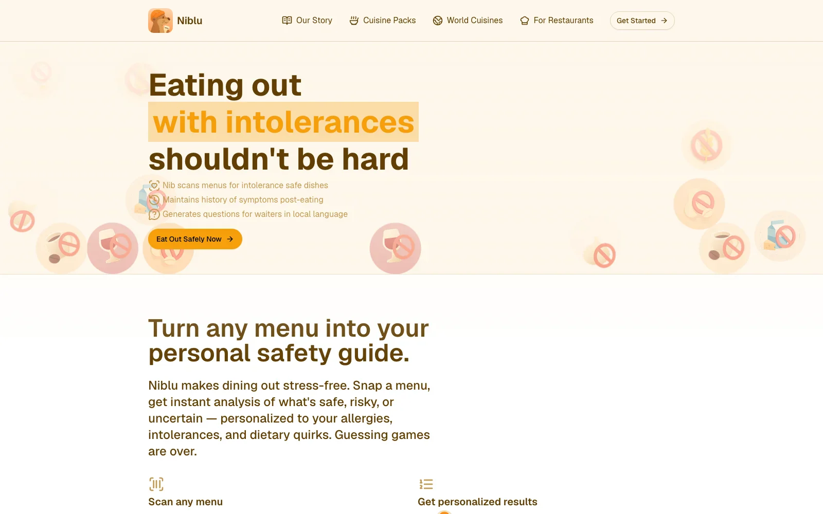Niblu menu scanner landing page